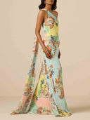 Elegant Bohemian Paisley Printed Satin Maxi Dress