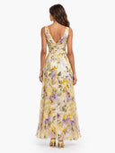 Elegant Sleeveless Twist Waist Floral Print Chiffon Maxi Dress