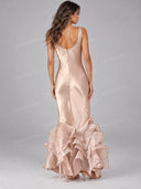 Elegant Satin Mermaid Ruffle Hem Maxi Dress