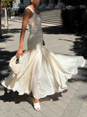 Elegant Faux Leather Ruffle Hem Maxi Dress