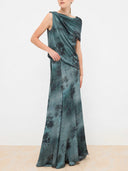 Elegant Floral Print Draped Top & Skirt Two Piece Set