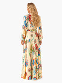 Retro Colorful Floral Print Tie-Front Shirt & Maxi Skirt Two-Piece Set