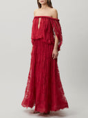 Sexy Braided Trim Deep V-Neck Flowing Lace Maxi Dress