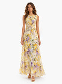 Elegant Sleeveless Twist Waist Floral Print Chiffon Maxi Dress