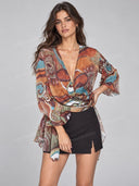 Retro Paisley Blouse Vest & Skirt Three Piece Set