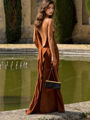 Sexy Elegant Satin Side High Slit Maxi Dress