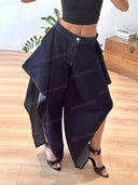 Casual Draped Top & Sculptural Wide Leg Jeans Set