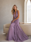 Elegant Ruched Halter Neck Flowing Maxi Dress