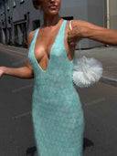 Elegant V-Neck Sequined Maxi Dress