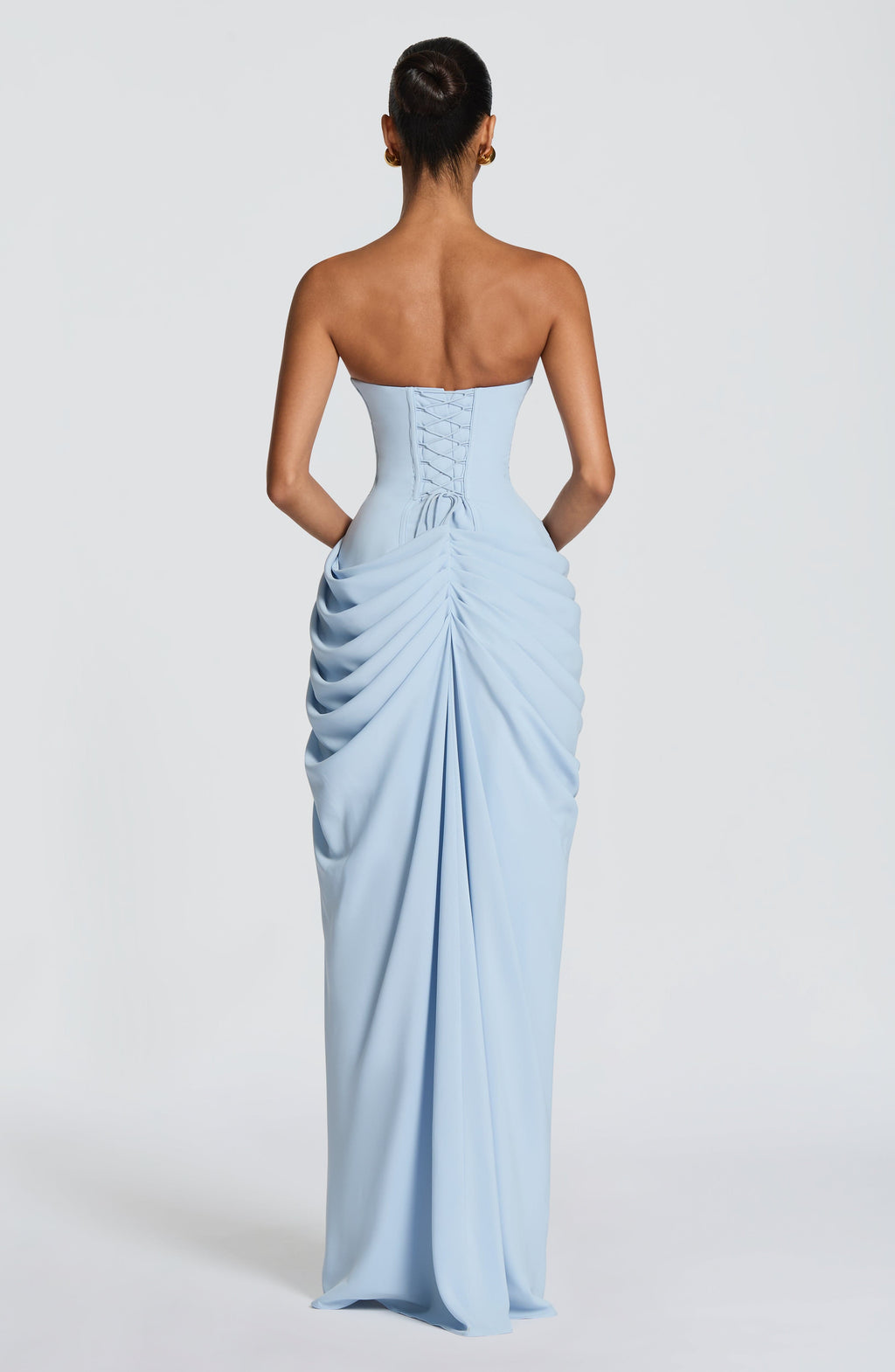Strapless Pleated Slit Maxi Dress
