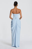 Strapless Pleated Slit Maxi Dress