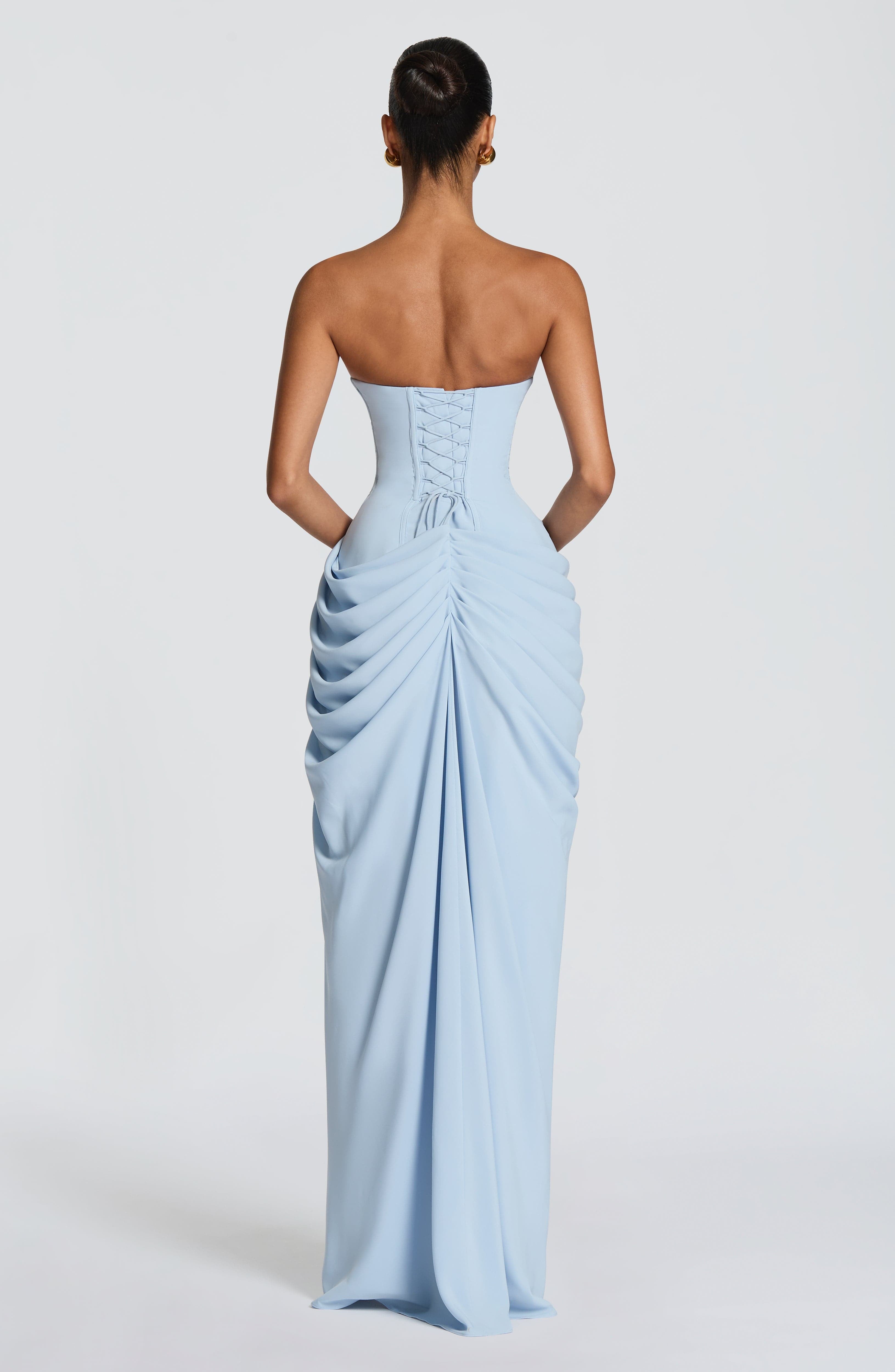 Strapless Pleated Slit Maxi Dress