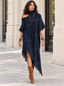Asymmetric Off-Shoulder Turtleneck Knit Maxi Dress