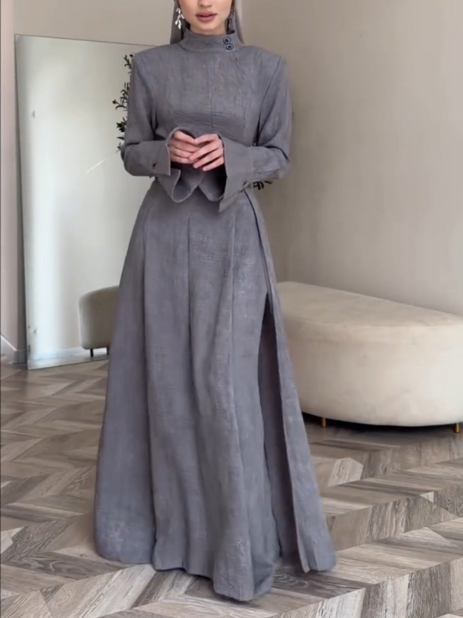 Elegant Stand Collar Long Sleeve Top & Pant Two-Piece Set