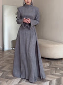 Elegant Stand Collar Long Sleeve Top & Pant Two-Piece Set
