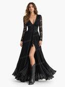 Sexy Lace Panel High Slit Maxi Dress