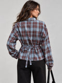 Plaid Waist Shaping Shirt Wide Leg Pants Two Piece Set