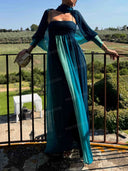 Elegant Ombre Pleated Cami Maxi Dress with Shawl