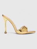Crocodile-Embossed Pointed-Toe High Heel Sandals