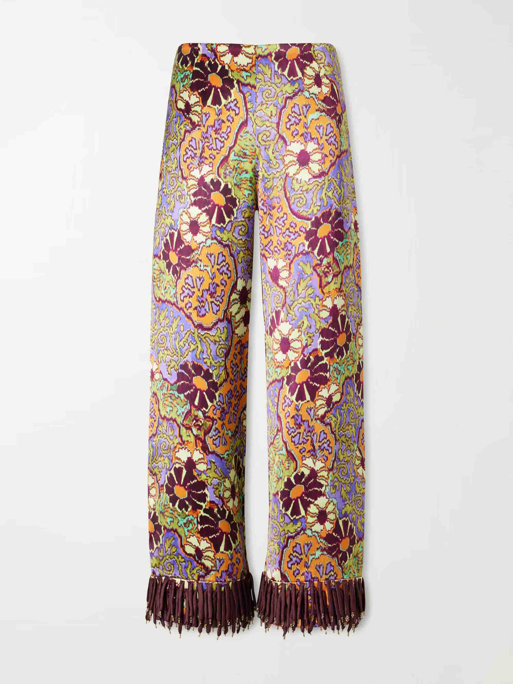 Exquisite Retro Floral Print Tassel Top & Wide-Leg Pants Two-Piece Set