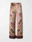 Exquisite Retro Floral Print Tassel Top & Wide-Leg Pants Two-Piece Set