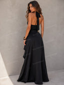 Elegant V-Neck Ruffle High-Low Maxi Dress