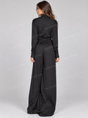 Draped Mock Neck Top &Wide Leg Pants Two Piece Set