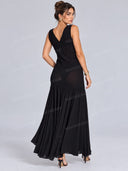 Elegant V Neck Drop Waist Sleeveless Maxi Dress