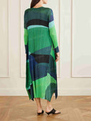 Color Block Pleated Asymmetric Maxi Dress