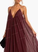 Elegant V-neck Chiffon Flowy Maxi Dress