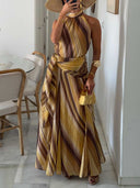 Elegant Striped Top & Wrap High-Waist Skirt Suit