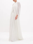Elegant Draped Cape Sleeve Pleated Maxi Dress