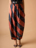 Elegant Puff Sleeve Top & Striped Harem Pants Two-Piece Set