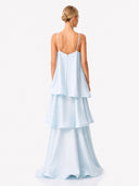 Elegant Three-layer Ruffle Sling Maxi Dress