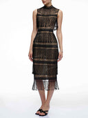Beaded Fringe High Neck Midi Dress