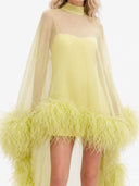Elegant Feather Trim Sheer Chiffon High-Low Mini Dress