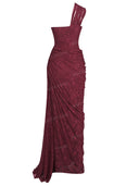 Elegant One-Shoulder Lace Draped Maxi Dress