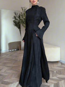 Elegant Stand Collar Long Sleeve Top & Pant Two-Piece Set
