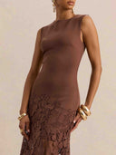 Elegant Sleeveless Lace Panel Mermaid Maxi Dress
