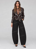 Faux Leather Belted Tailored Jacket
