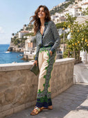 Unique Geometric Print Satin Two-piece Set