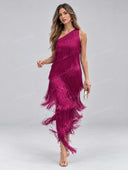 One Shoulder Tiered Fringe Maxi Dress