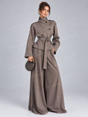 Minimalist Cropped Double-Breasted Tie-Waist Trench Coat Set