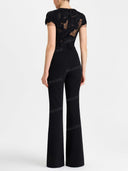 Elegant Floral Lace Cap Sleeve Wide Leg Jumpsuit