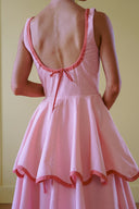 Elegant Color Trim Tiered Ruffle Sleeveless Maxi Dress