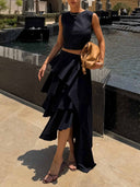 Elegant Crop Top & Tiered Asymmetrical Skirt Two-Piece Set