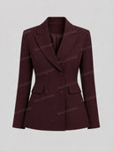Elegant Lapel Blazer & Lace Trim Shorts Two Piece Set