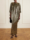 Elegant Leopard Sequin Kaftan Maxi Dress