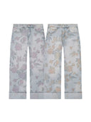 Floral Print Wide Leg Cuffed Jeans