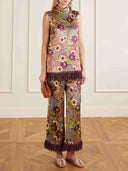 Exquisite Retro Floral Print Tassel Top & Wide-Leg Pants Two-Piece Set